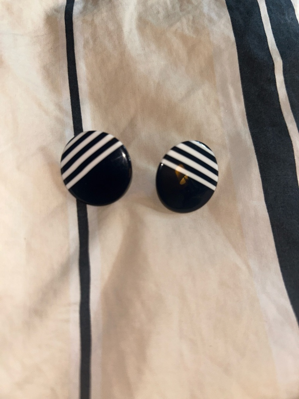 Black and White Striped Round Clip Earrings
